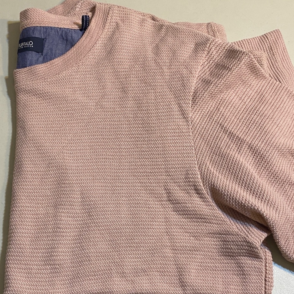 Buffalo David Bitton Men's Dusty Rose/Taupe Ribbed Short Sleeve Shirt - Picture 6 of 6